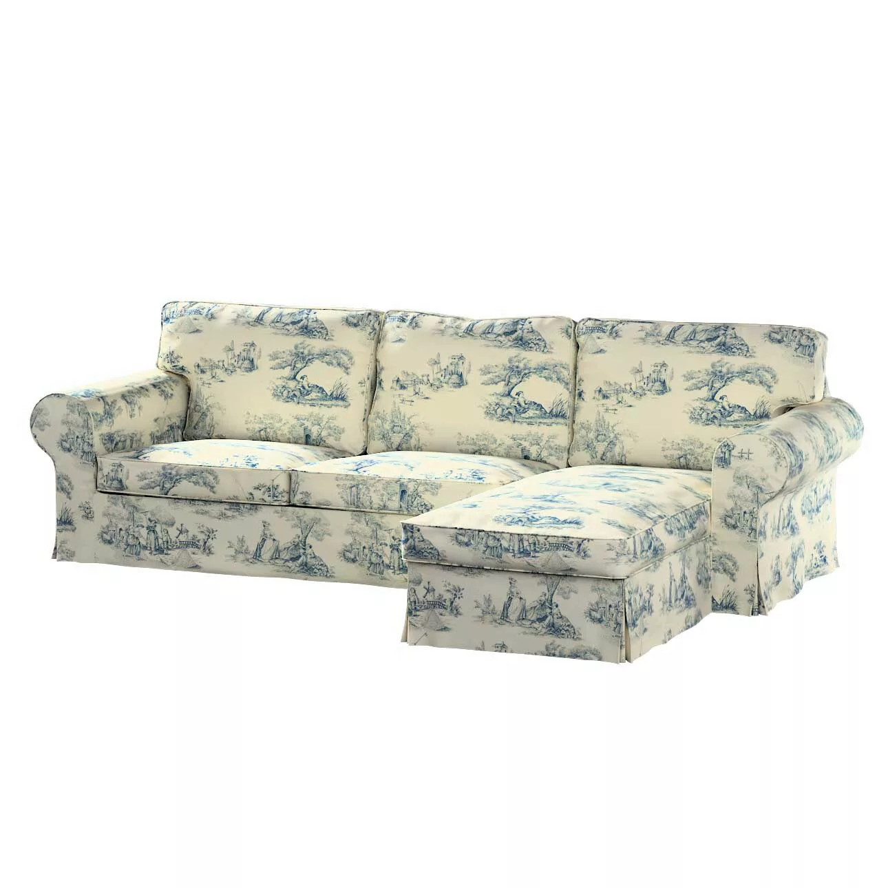 Bezug für Ektorp 2-Sitzer Sofa mit Recamiere, creme- blau, Ektorp 2-Sitzer günstig online kaufen