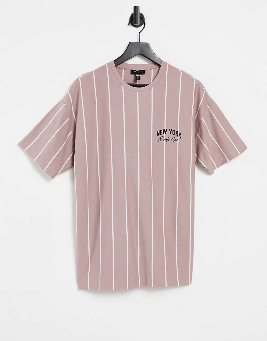 New Look – T-Shirt mit „New York“-Stickerei und vertikalen Streifen-Rosa günstig online kaufen