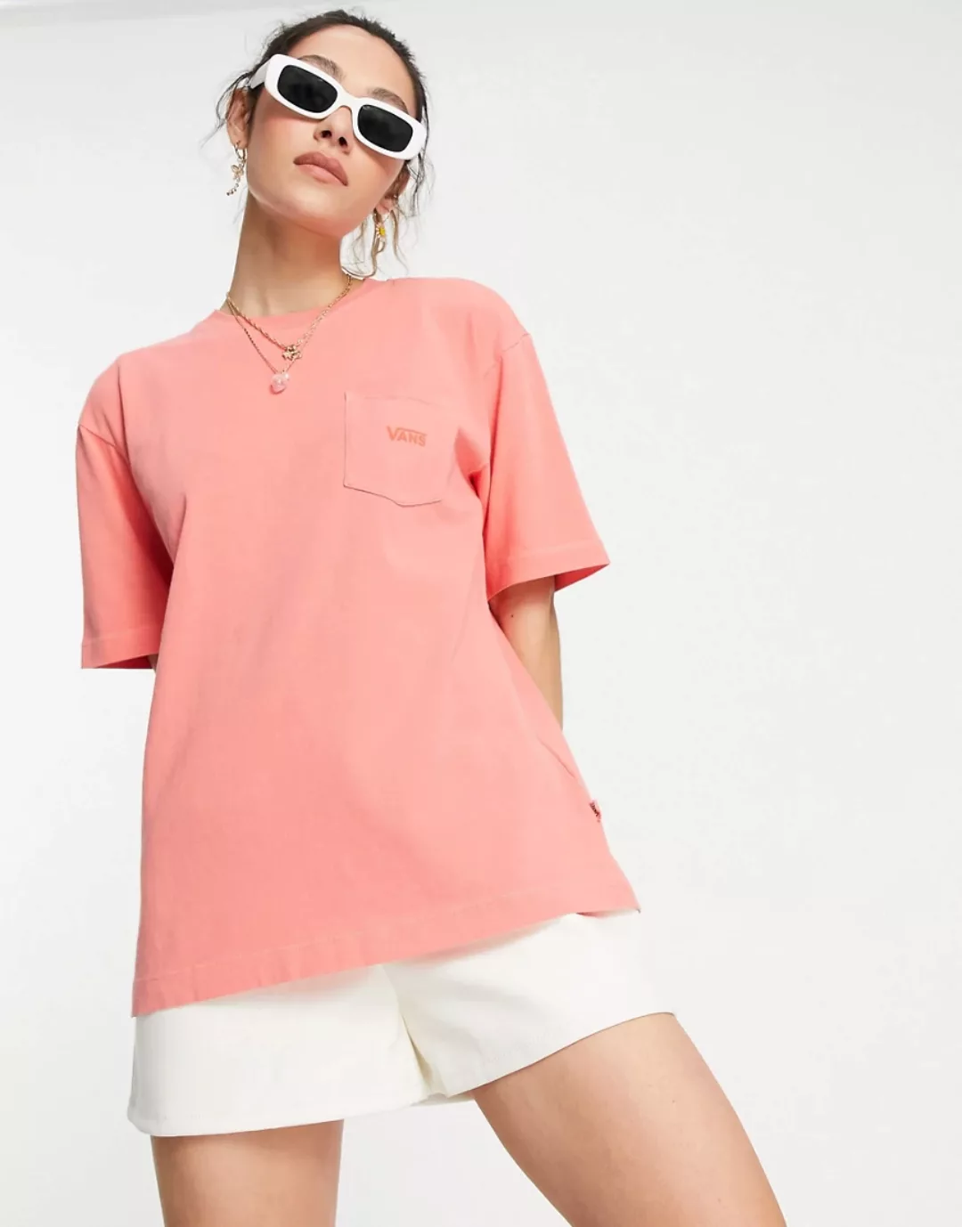 Vans – Pocket V – T-Shirt in Koralle-Rosa günstig online kaufen