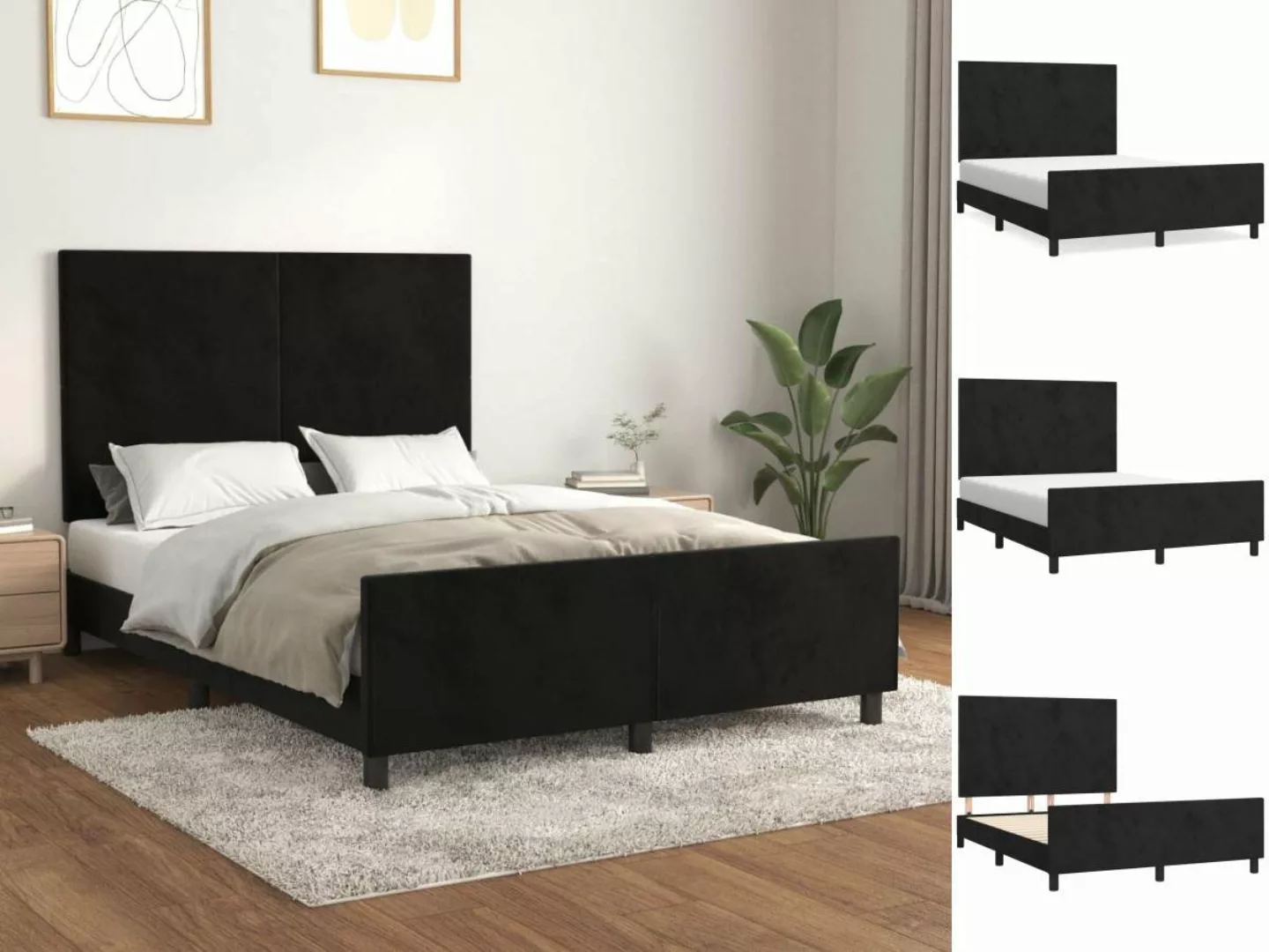 vidaXL Bettgestell Bettrahmen mit Kopfteil Schwarz 140x200 cm Samt Bett Bet günstig online kaufen