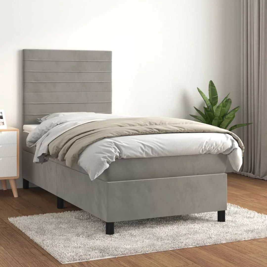 Vidaxl Boxspringbett Mit Matratze Hellgrau 100x200 Cm Samt günstig online kaufen