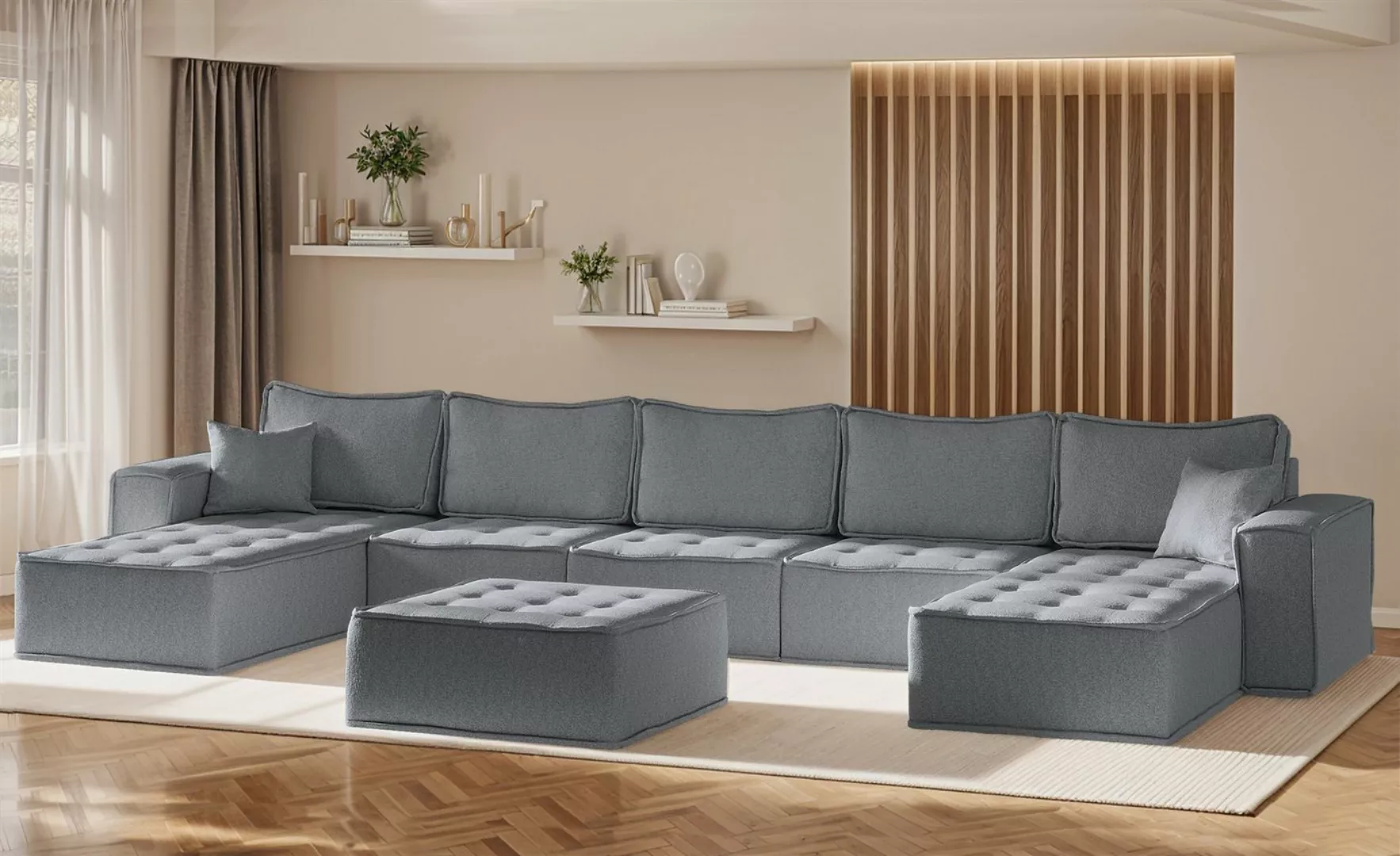 Fun Möbel Wohnlandschaft Sofa U-Form Modulsofa-Set 6-teilig SANDE in Stoff, günstig online kaufen