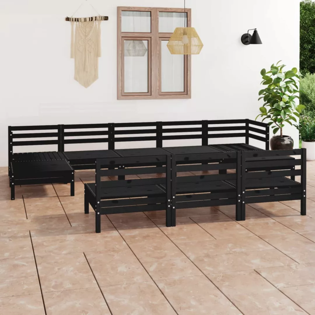 10-tlg. Garten-lounge-set Schwarz Massivholz Kiefer günstig online kaufen