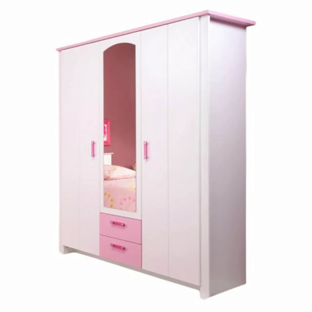 Kindermöbel 24 Kinderkleiderschrank Biotiful Parisot 3 Türen weiß - rosa günstig online kaufen