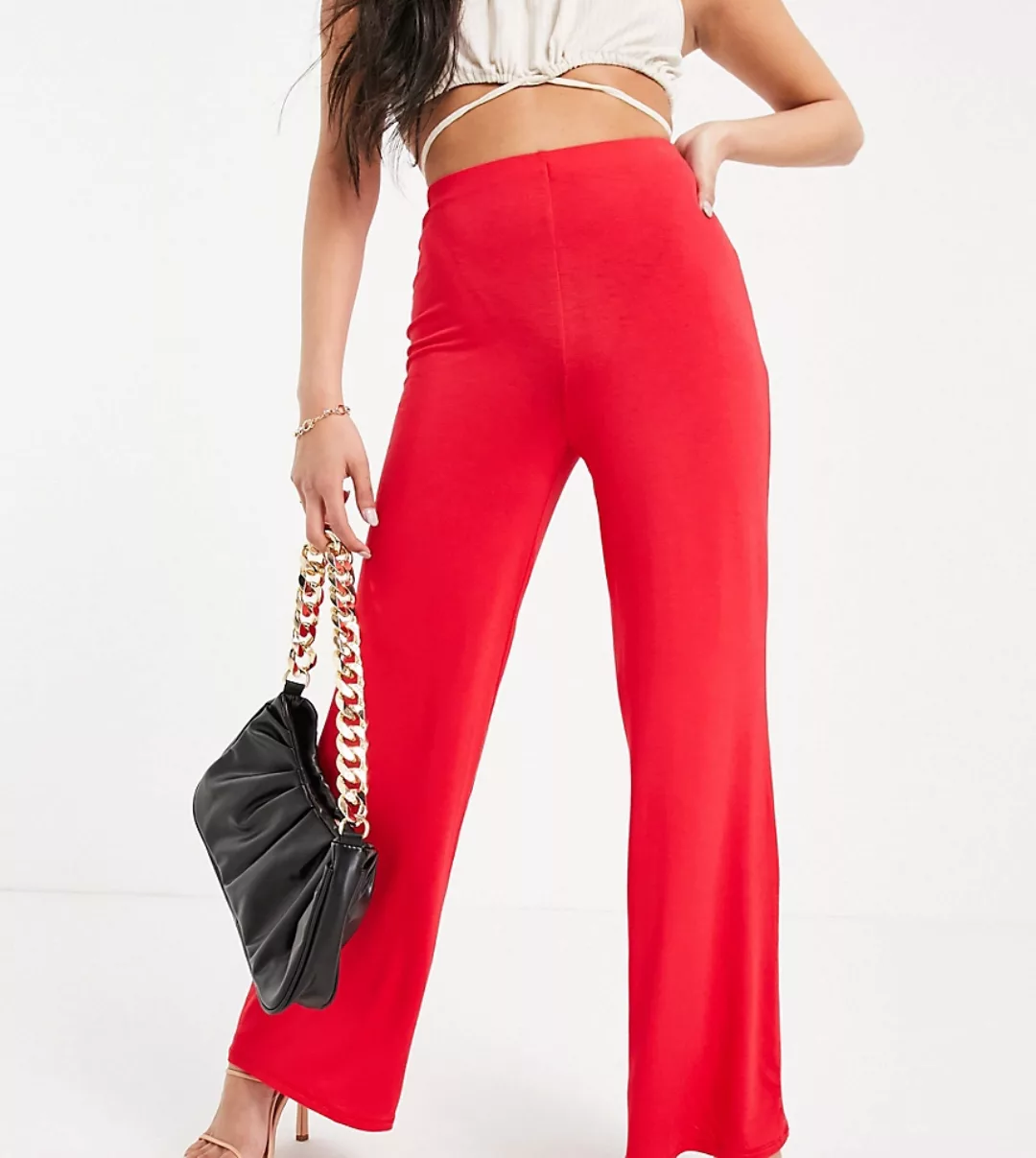 Flounce London Petite – Basic-Hose mit weitem Bein und hoher Taille in Rot günstig online kaufen