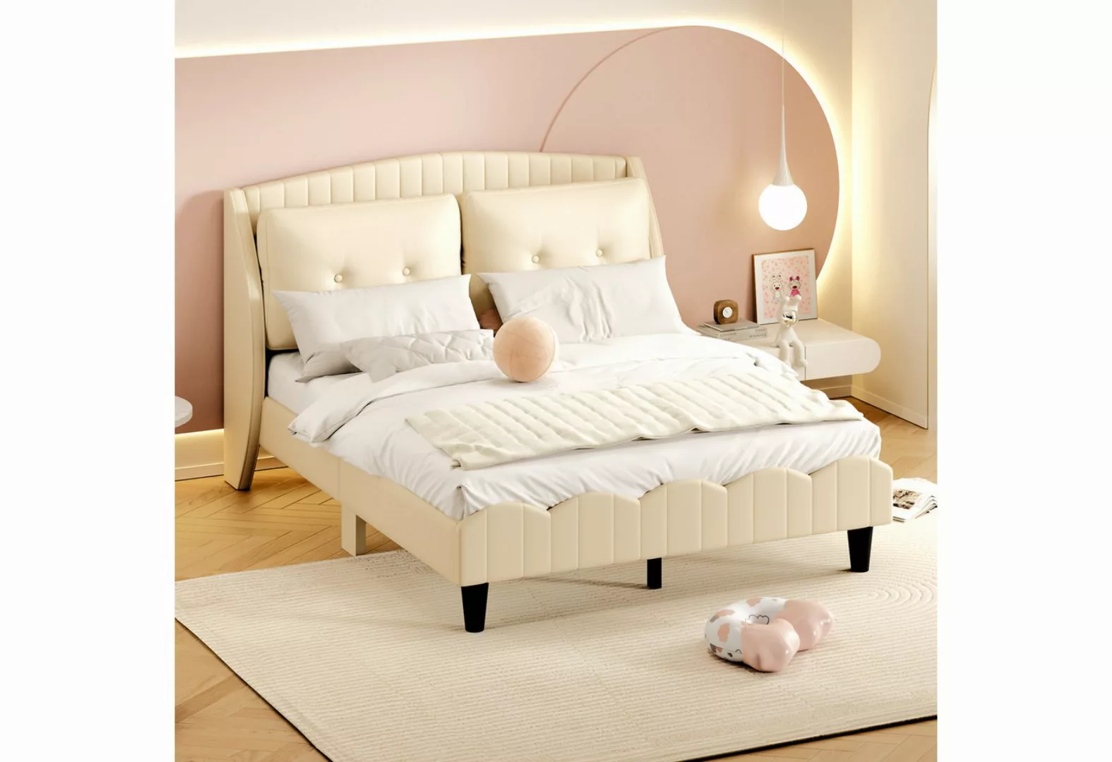 MODFU Kinderbett Polsterbett Bett Gästebett Stauraumbett, Doppelbett aus Le günstig online kaufen