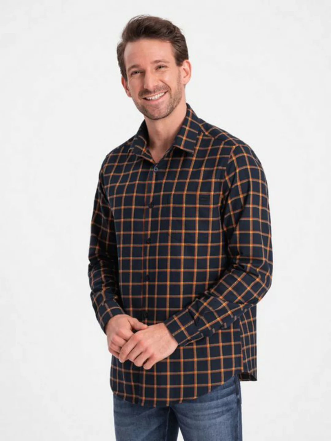 OMBRE Flanellhemd Kariertes Flanellhemd für Herren SLIM FIT günstig online kaufen