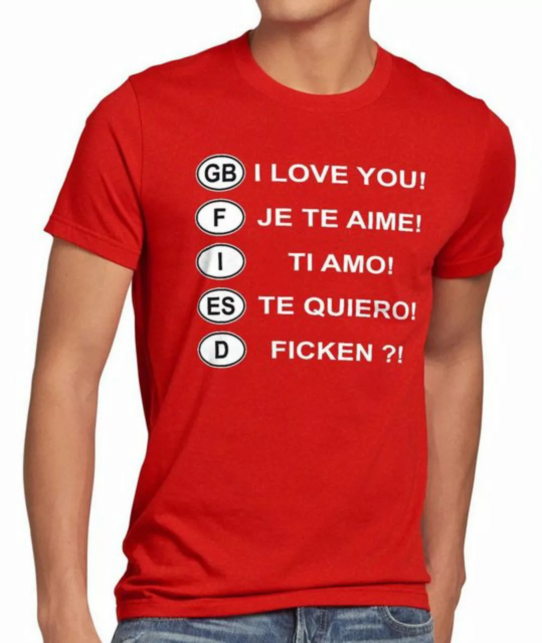 style3 T-Shirt I love you Ficken?! Übersetzung Auto Kennzeichen Urlaub Spru günstig online kaufen