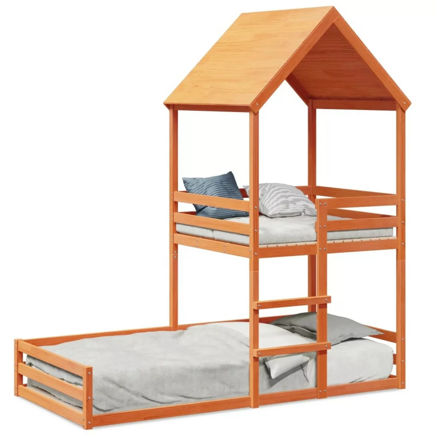 vidaXL Etagenbett mit Dach Wachsbraun 90x190 cm Massivholz Kiefer2012219 günstig online kaufen