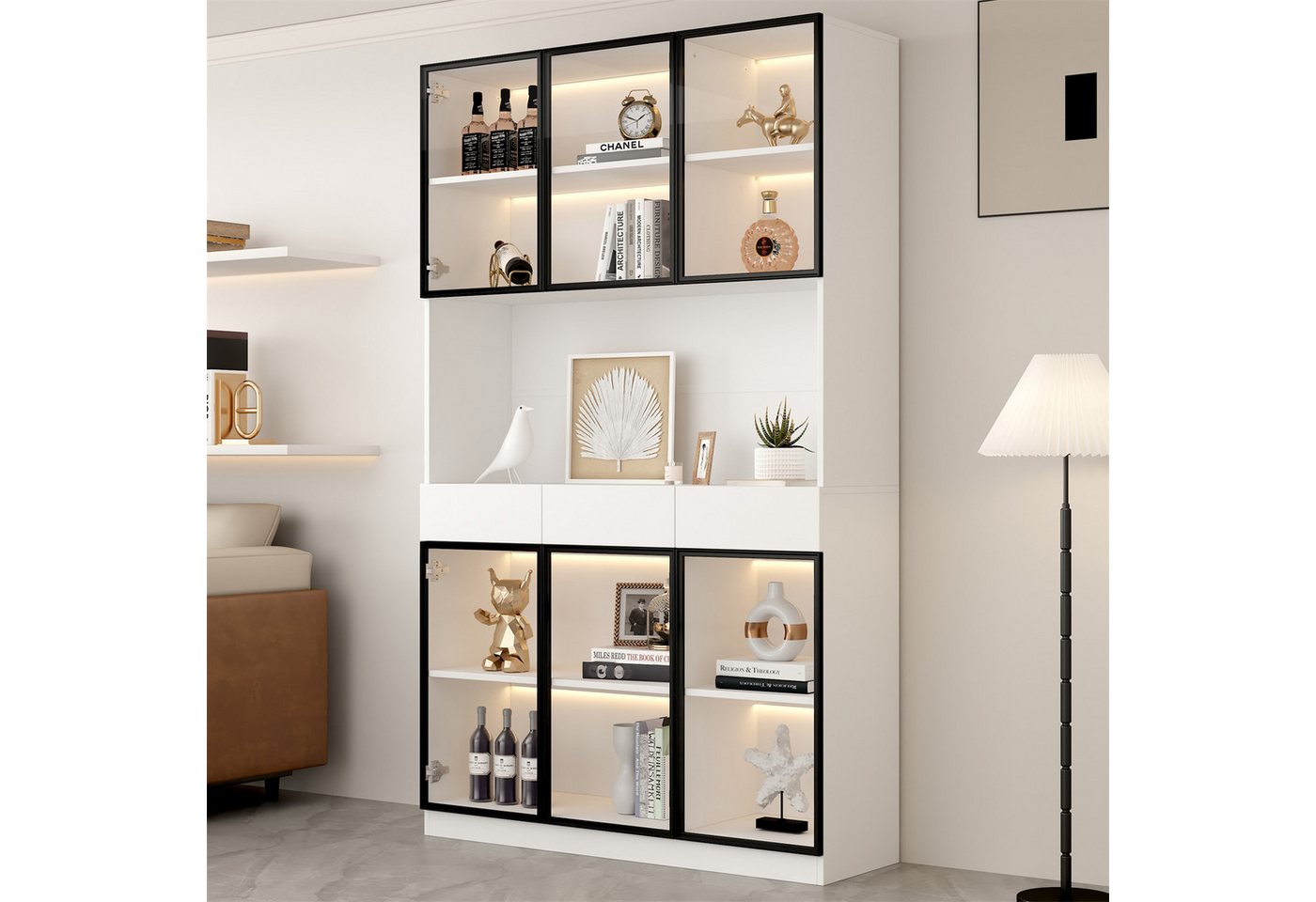 XDOVET Glasvitrine Glasschrank Tür 200cm hoch Vitrinenschrank mit LED Licht günstig online kaufen