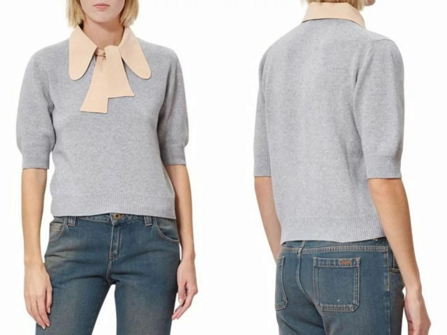 Chloé Strickpullover Chloé Gray Pussy Bow Collar Wool And Cashmere Knit Pul günstig online kaufen