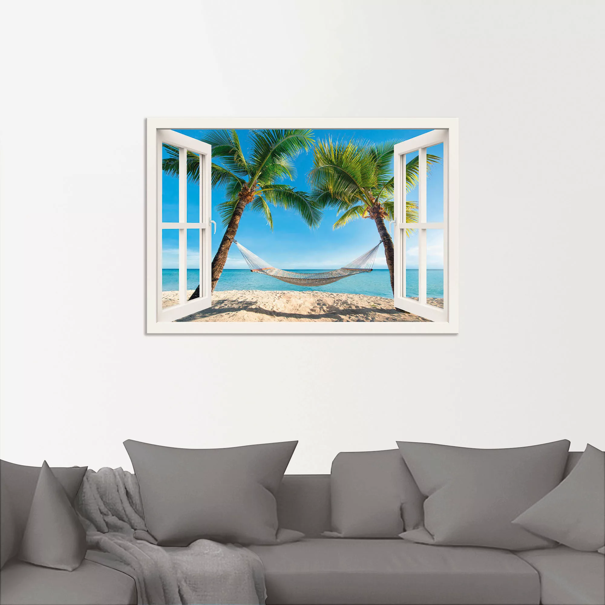 Artland Wandbild "Fensterblick Palmenstrand Karibik", Amerika, (1 St.), als günstig online kaufen