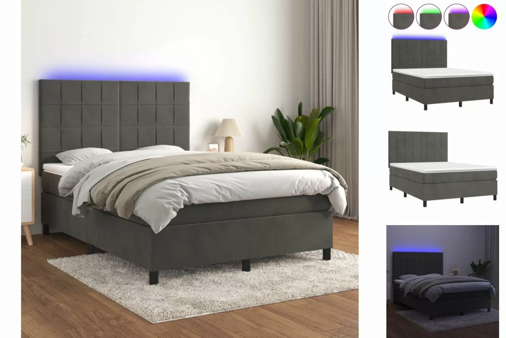 vidaXL Bettgestell Boxspringbett mit Matratze LED Dunkelgrau 140x190 cm Sam günstig online kaufen