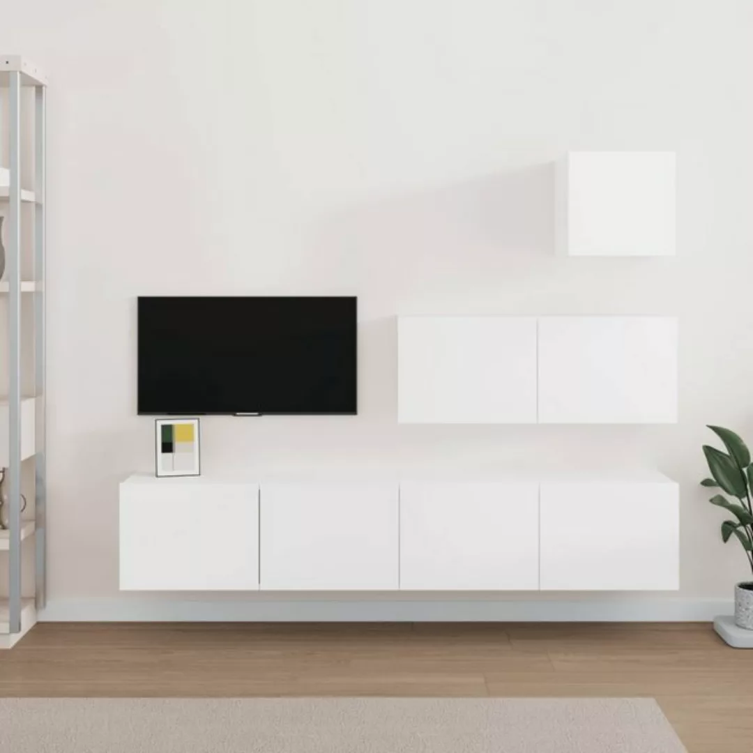 vidaXL TV-Schrank 4-tlg TV-Schrank-Set Weiß Spanplatte TV-Lowboard günstig online kaufen