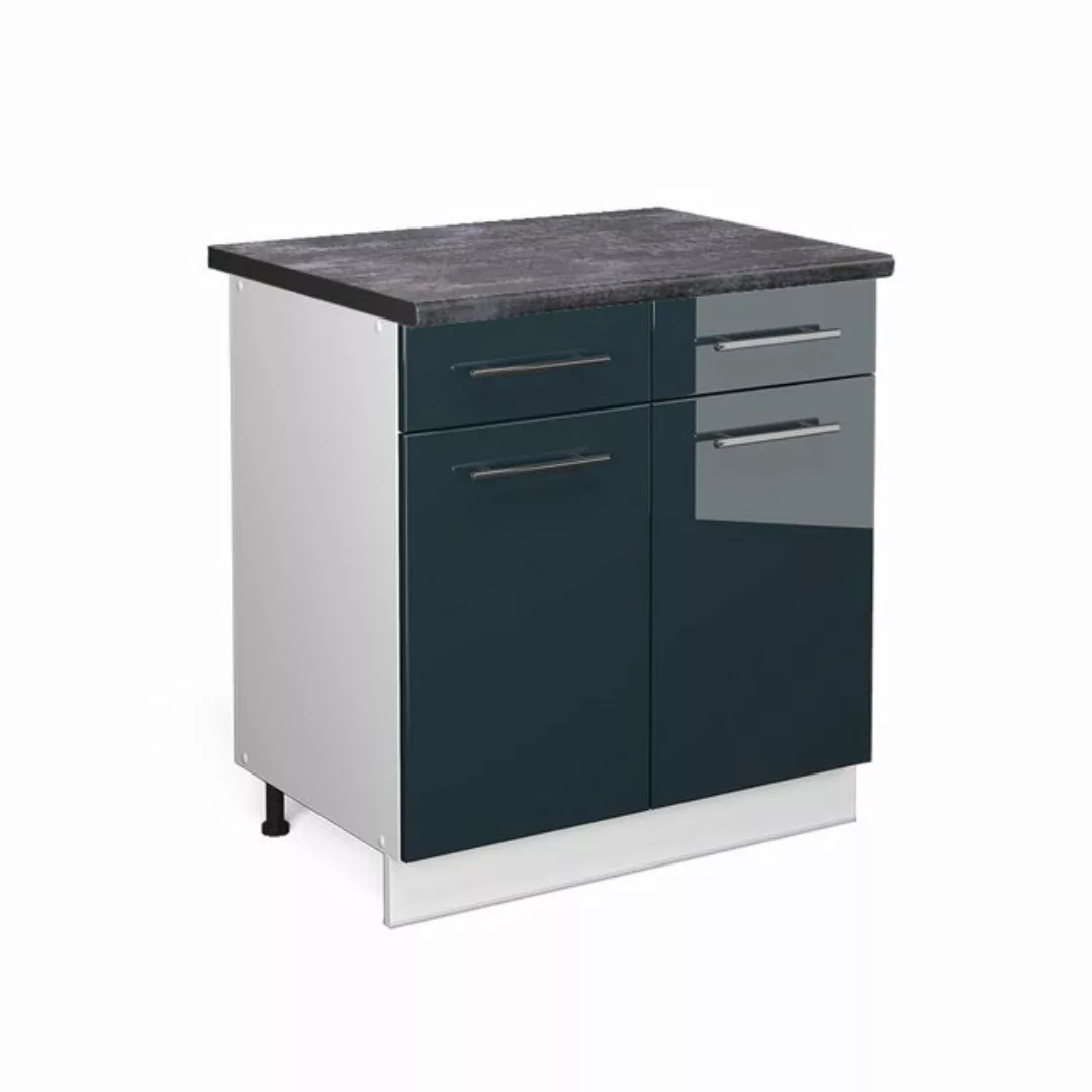 Vicco Unterschrank Fame-Line, Dunkelblau Hochglanz/Weiß, 80 cm, AP Anthrazi günstig online kaufen