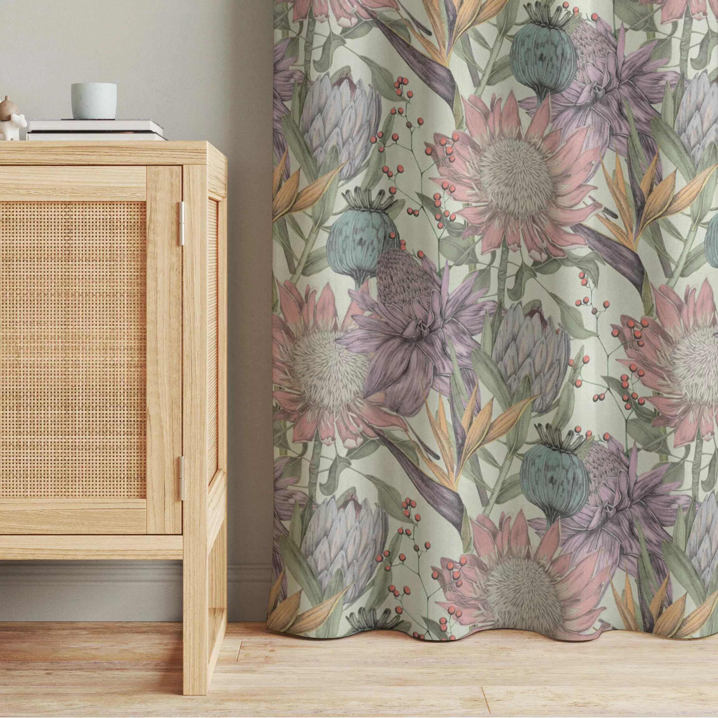 Vorhang Florale Eleganz in Pastell auf Mint XXL günstig online kaufen