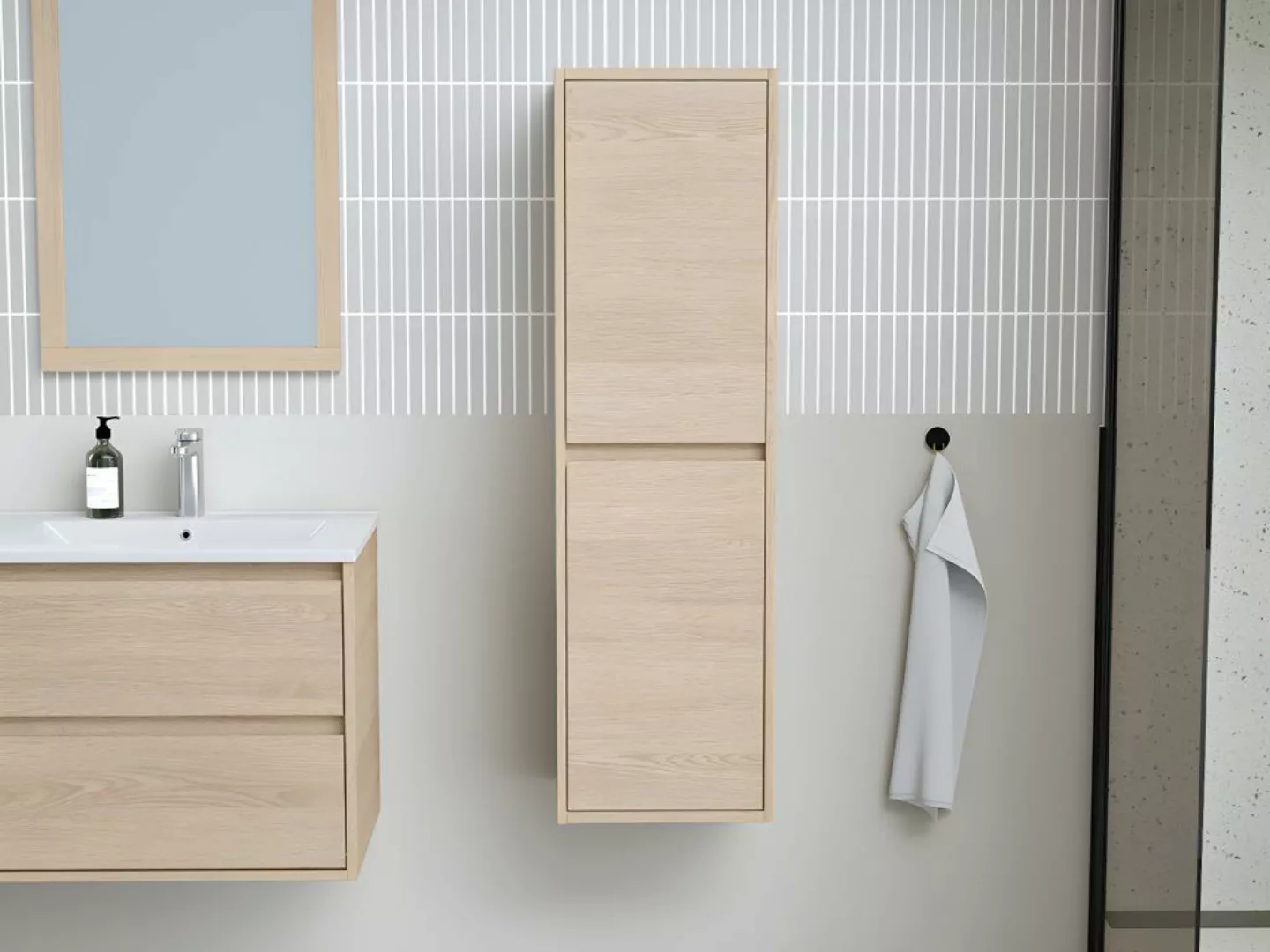 Badezimmerschrank - 30 x 35 x 120 cm - Eichenholzfurnier - ENOSEA günstig online kaufen