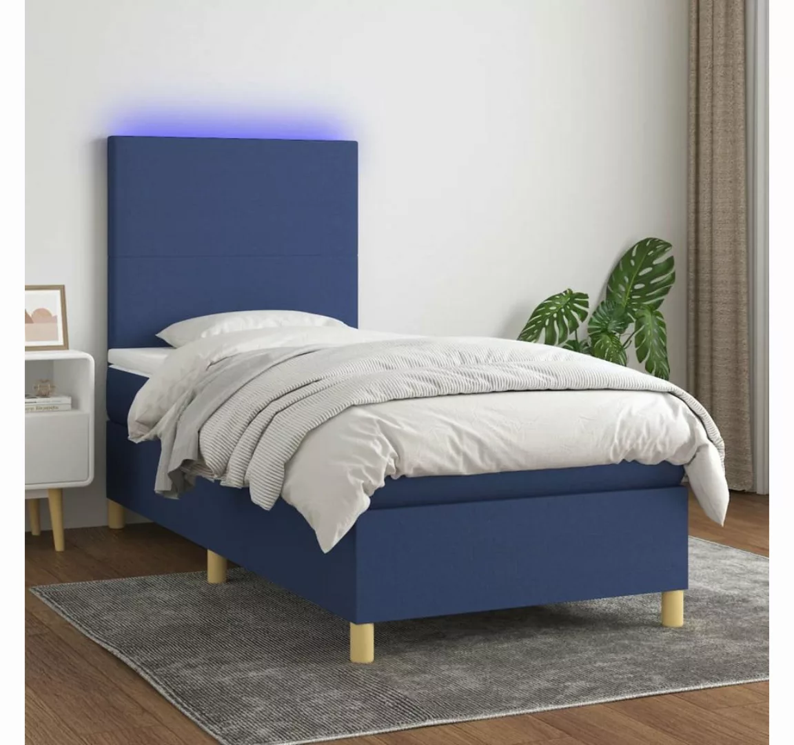 vidaXL Boxspringbett (80 x 200 cm, Schlichtes Design, Blau), mit LED günstig online kaufen