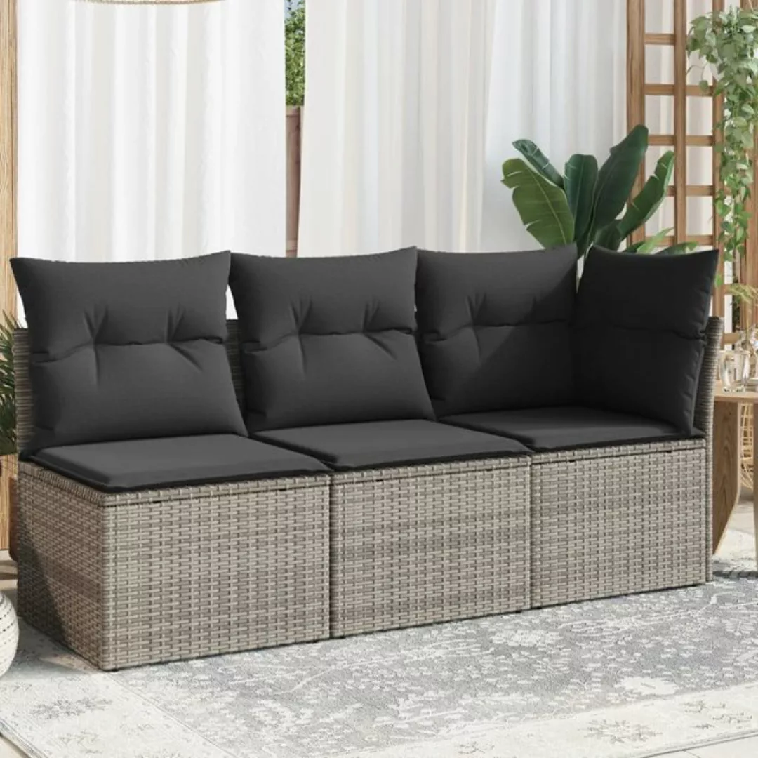 vidaXL Loungesofa Gartensofa mit Kissen 3-Sitzer Grau Poly Rattan günstig online kaufen