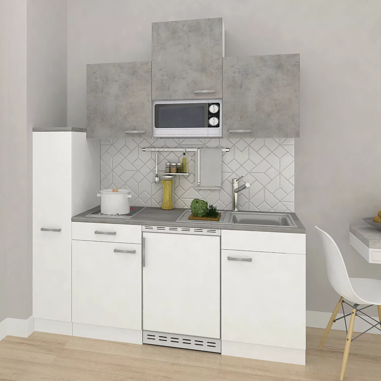 Respekta Küchenzeile KB180WWBMIG 180 cm Weiß-Beton Optik günstig online kaufen
