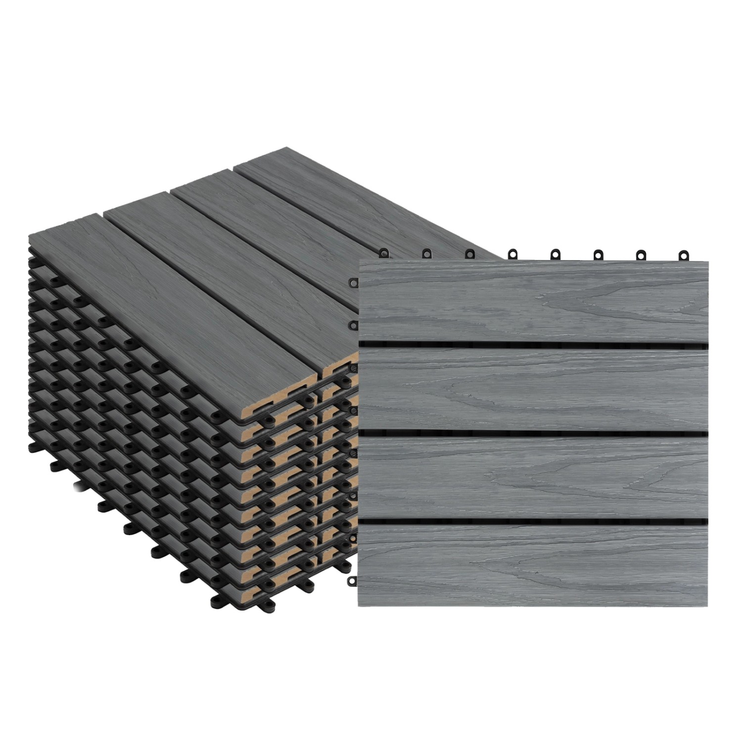 KARAT WPC Terrassenfliesen Classic Wetterfest 30 x 30 cm Grau 11er-Set 1 m² günstig online kaufen