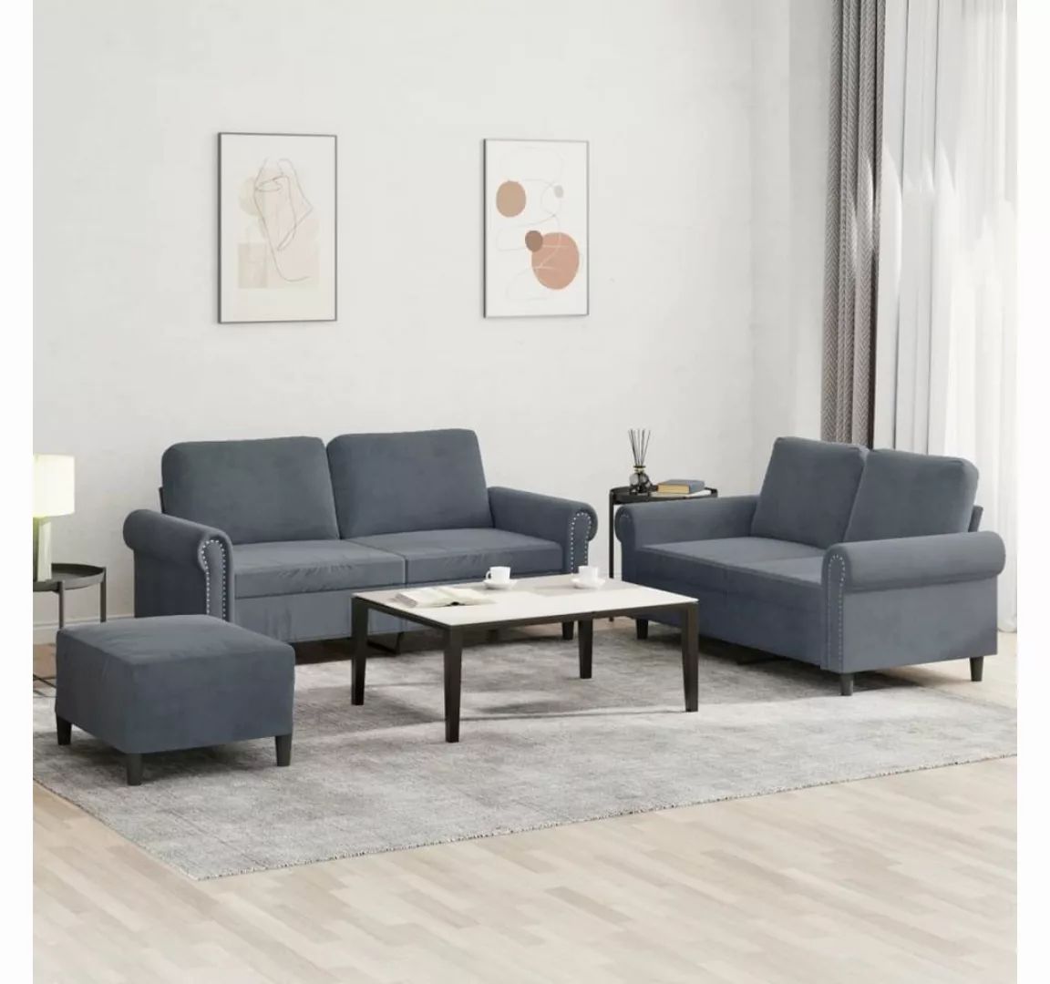 vidaXL Sofa Sofagarnitur Set mit Kissen Samt, 3-tlg., Dunkelgrau günstig online kaufen