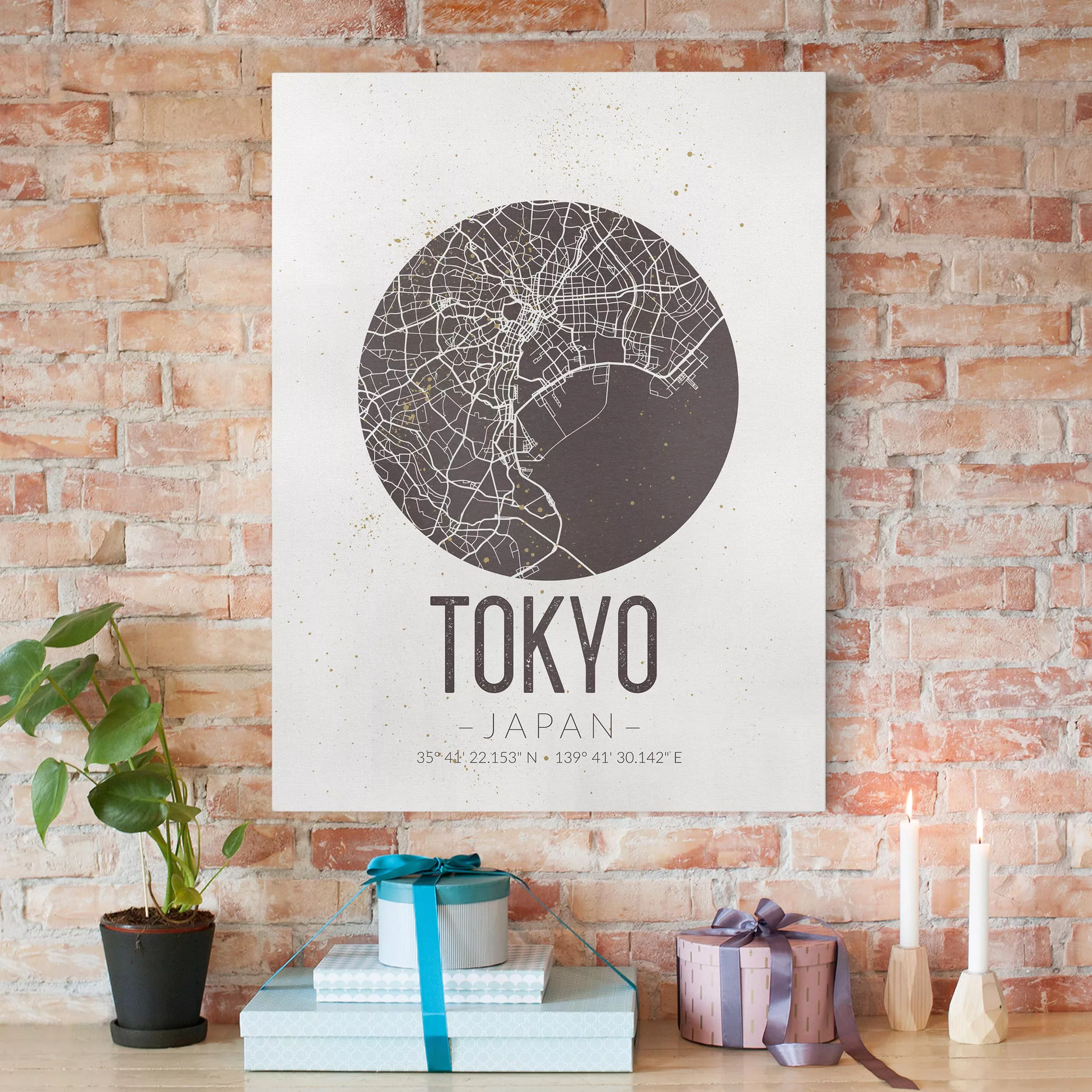 Leinwandbild Schwarz-Weiß - Hochformat Stadtplan Tokyo - Retro günstig online kaufen