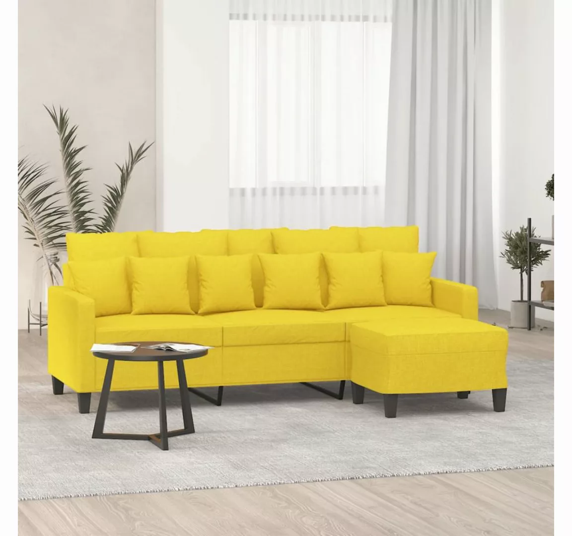 vidaXL Sofa 3-Sitzer-Sofa mit Hocker 180 cm Stoff, Gelb günstig online kaufen