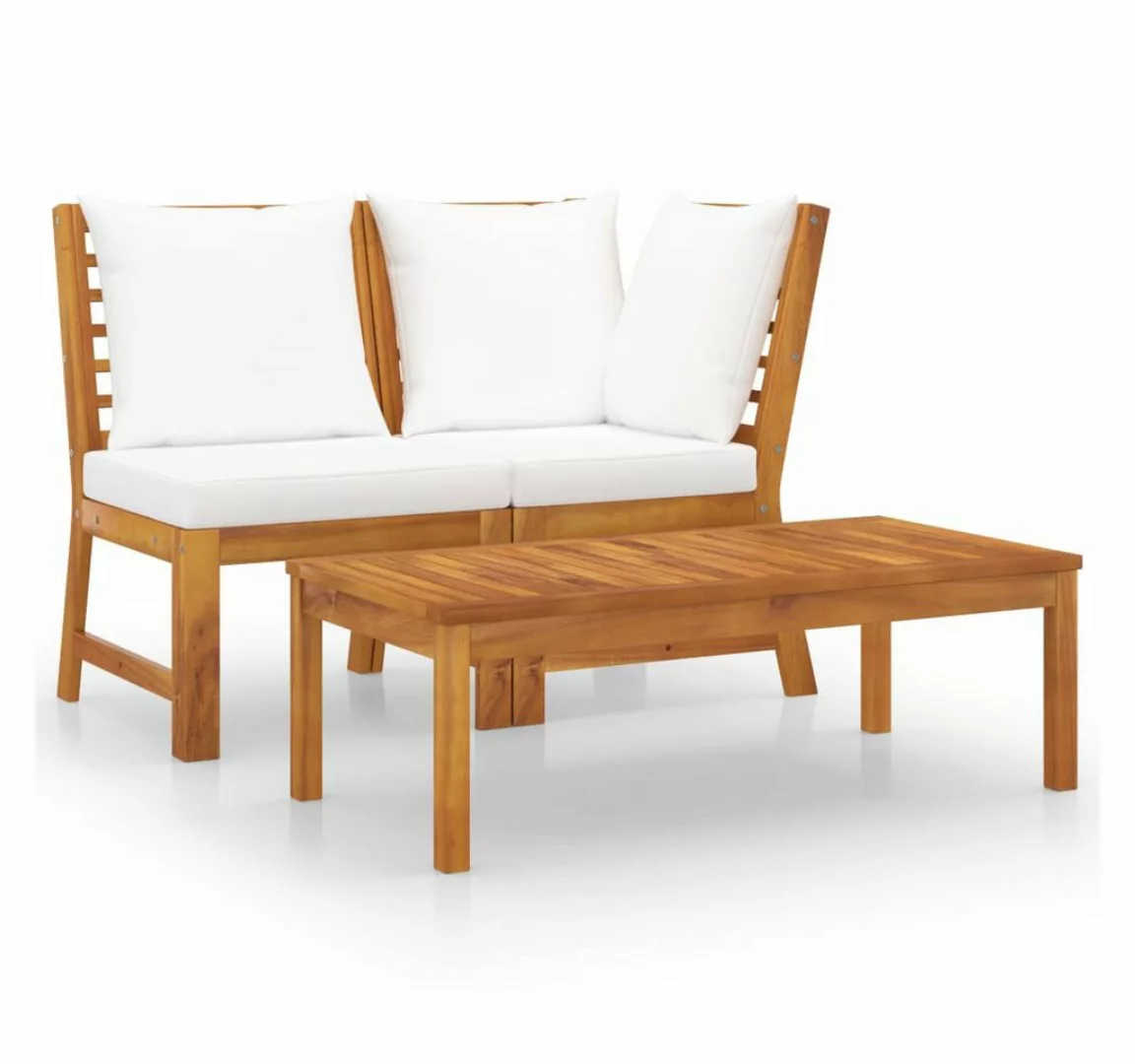 3-tlg. Garten-lounge-set Mit Creme Kissen Akazie Massivholz günstig online kaufen