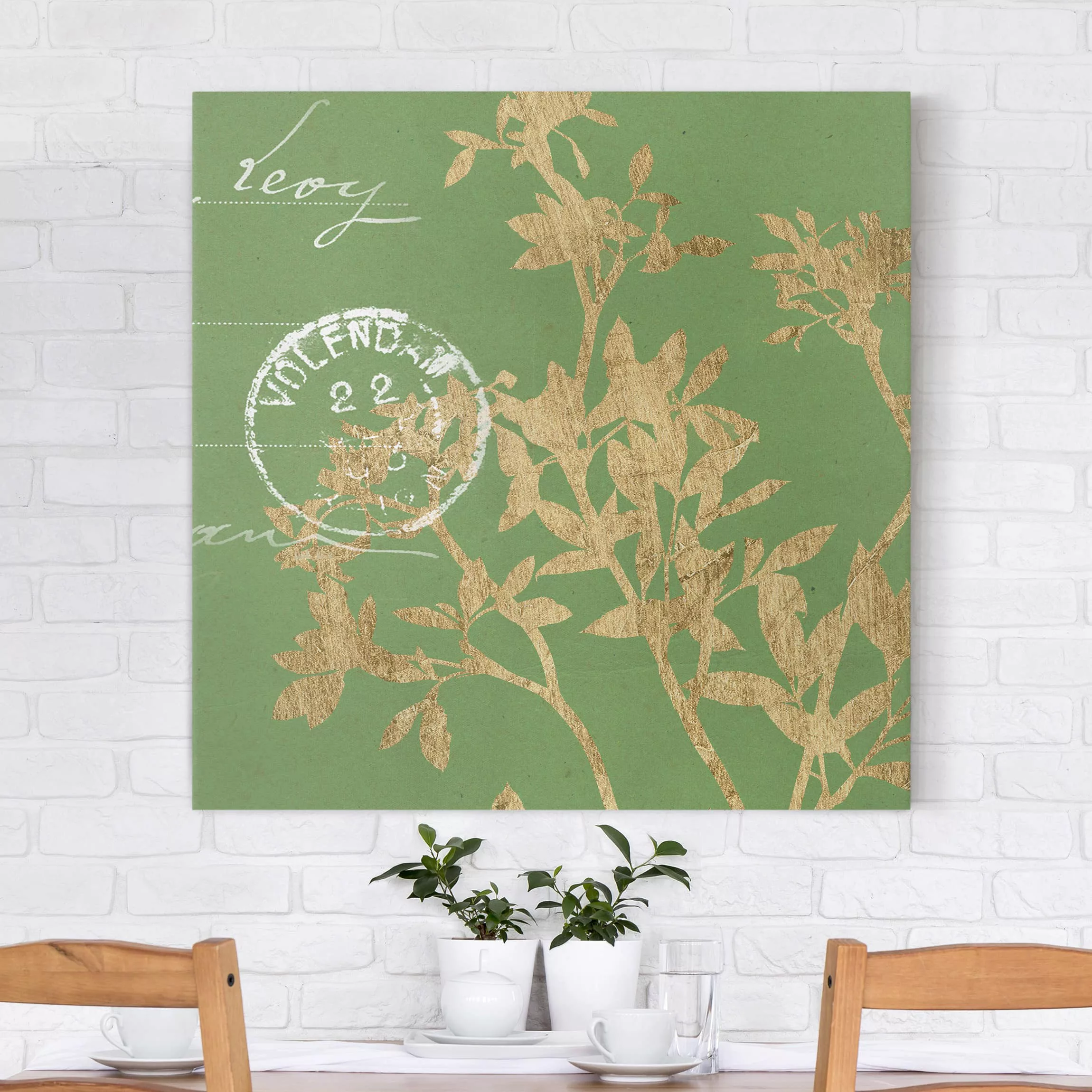 Leinwandbild Spruch - Quadrat Goldene Blätter auf Lind II günstig online kaufen