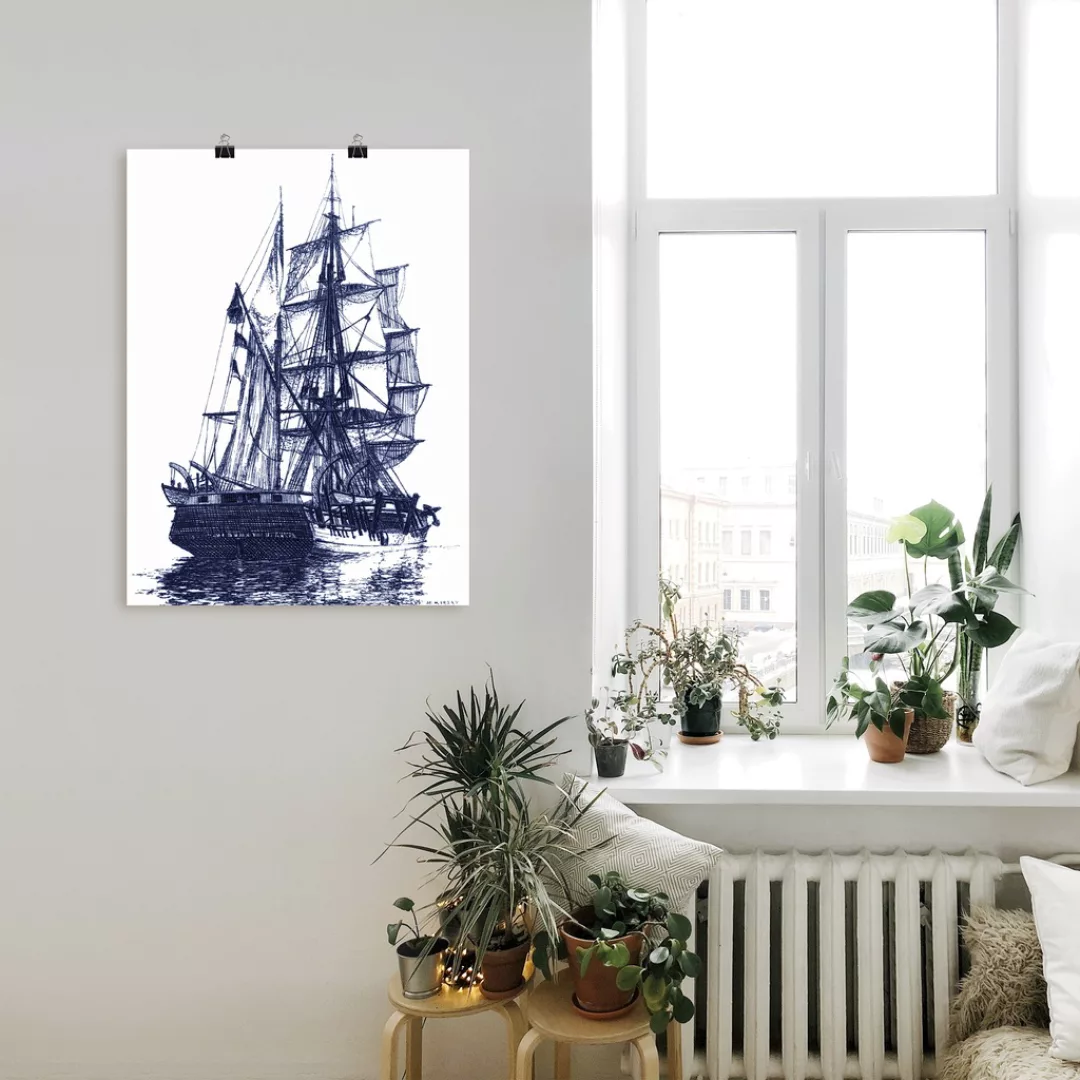 Artland Wandbild "Antikes Schiff in blau I", Boote & Schiffe, (1 St.), als günstig online kaufen