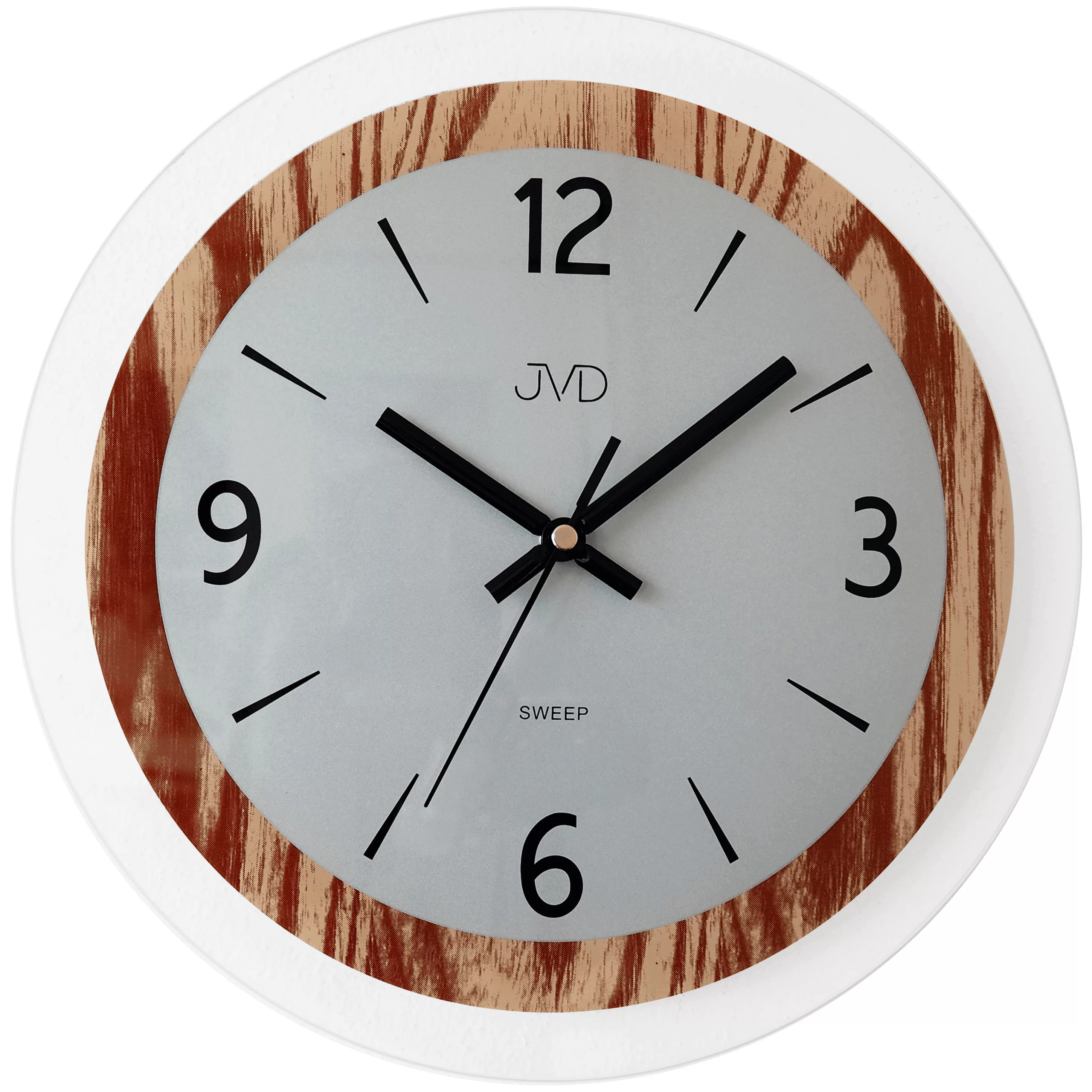 Jvd Ns19031.1 Wanduhr Quarz Analog Rund Glas Und Holz-optik Ohne Ticken günstig online kaufen