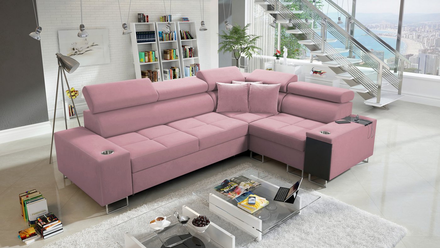 Kaiser Möbel Ecksofa Elegantes Ecksofa mit Konsole und Ladegerät MORENA II, günstig online kaufen