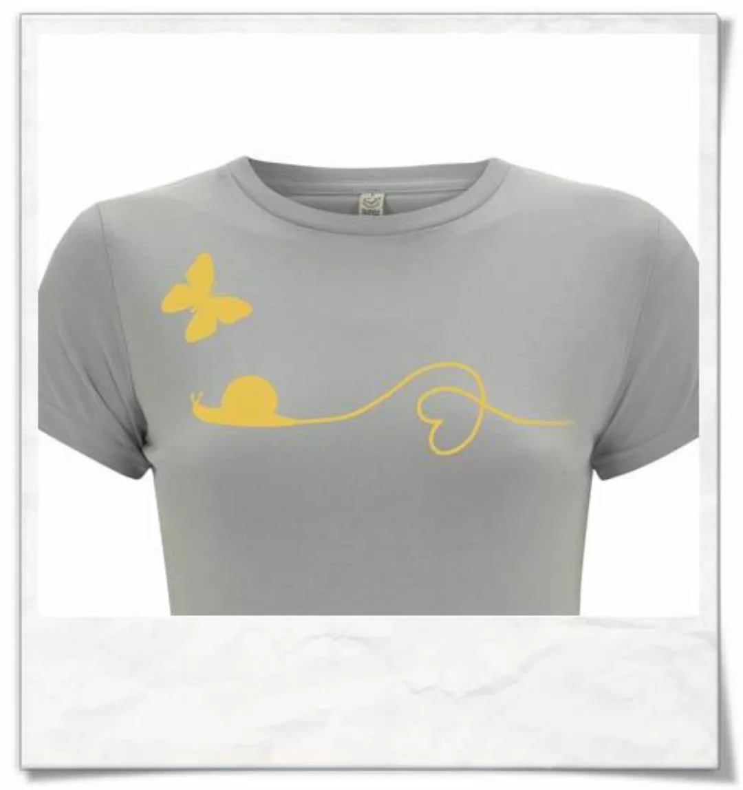 Schmetterling Und Schnecke T-shirt In Grau & Gelb Orange / Figurbetont / En günstig online kaufen