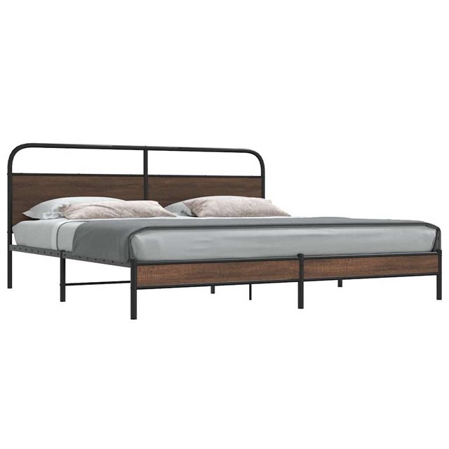 vidaXL Bett, Metallbett ohne Matratze Braun Eichen-Optik 200x200 cm günstig online kaufen