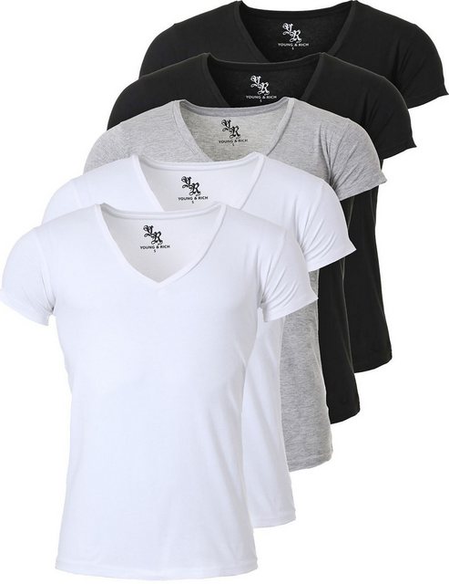 Young & Rich T-Shirt Herren Uni Basic 1315 extra tiefer Ausschnitt 5er Pack günstig online kaufen