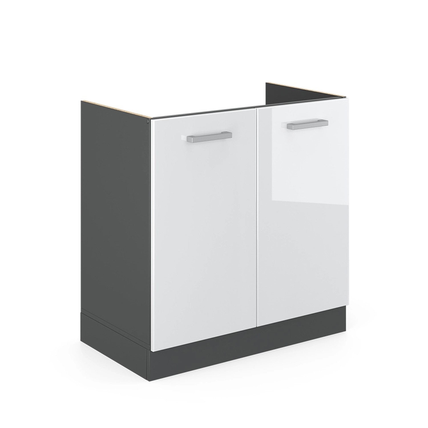 Vicco Spülenunterschrank R-Line Weiß Hochglanz/Anthrazit 80 cm AP Eiche günstig online kaufen