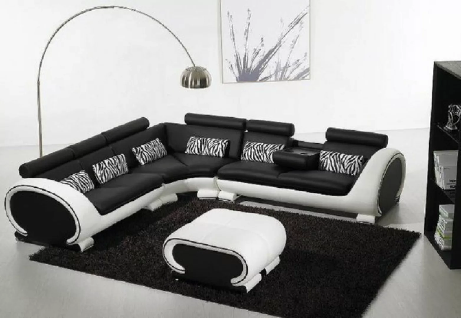JVmoebel Ecksofa, Ecksofa L-Form 2x Hocker Sofa Couch Polster Leder Moderne günstig online kaufen