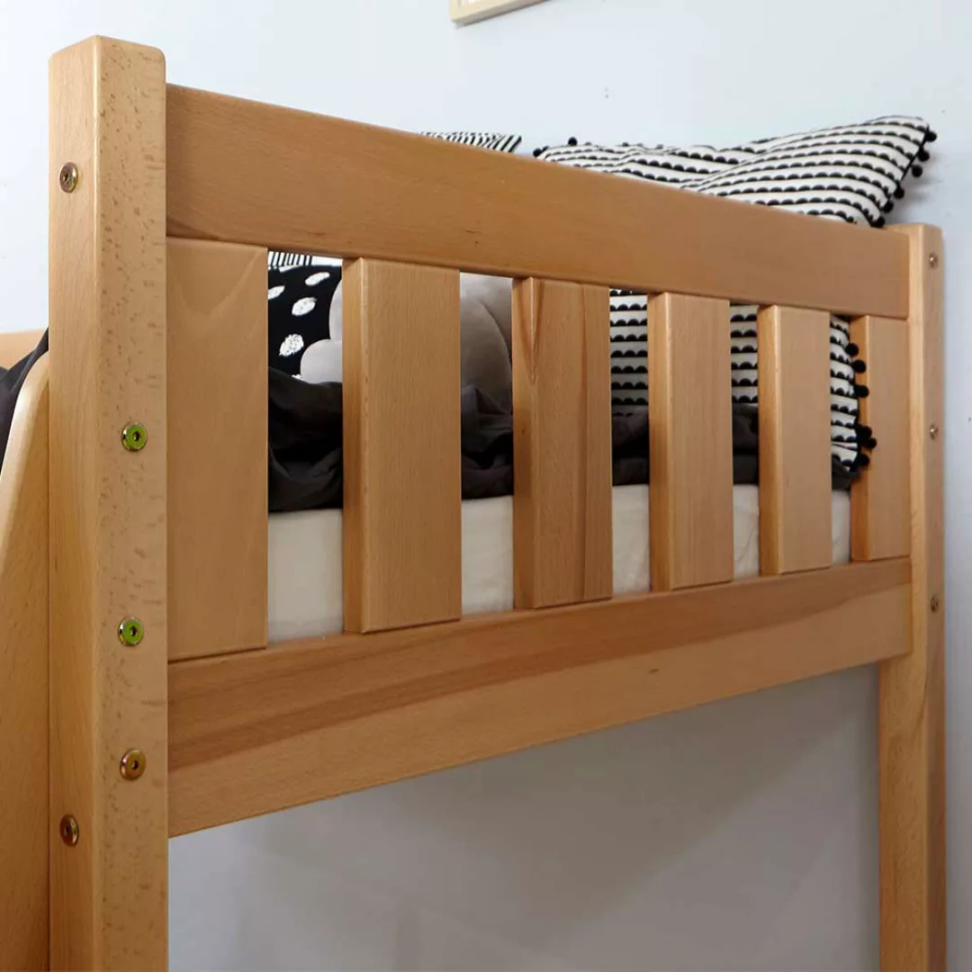 Kinderhochbett aus Buche Massivholz Hängeregal günstig online kaufen