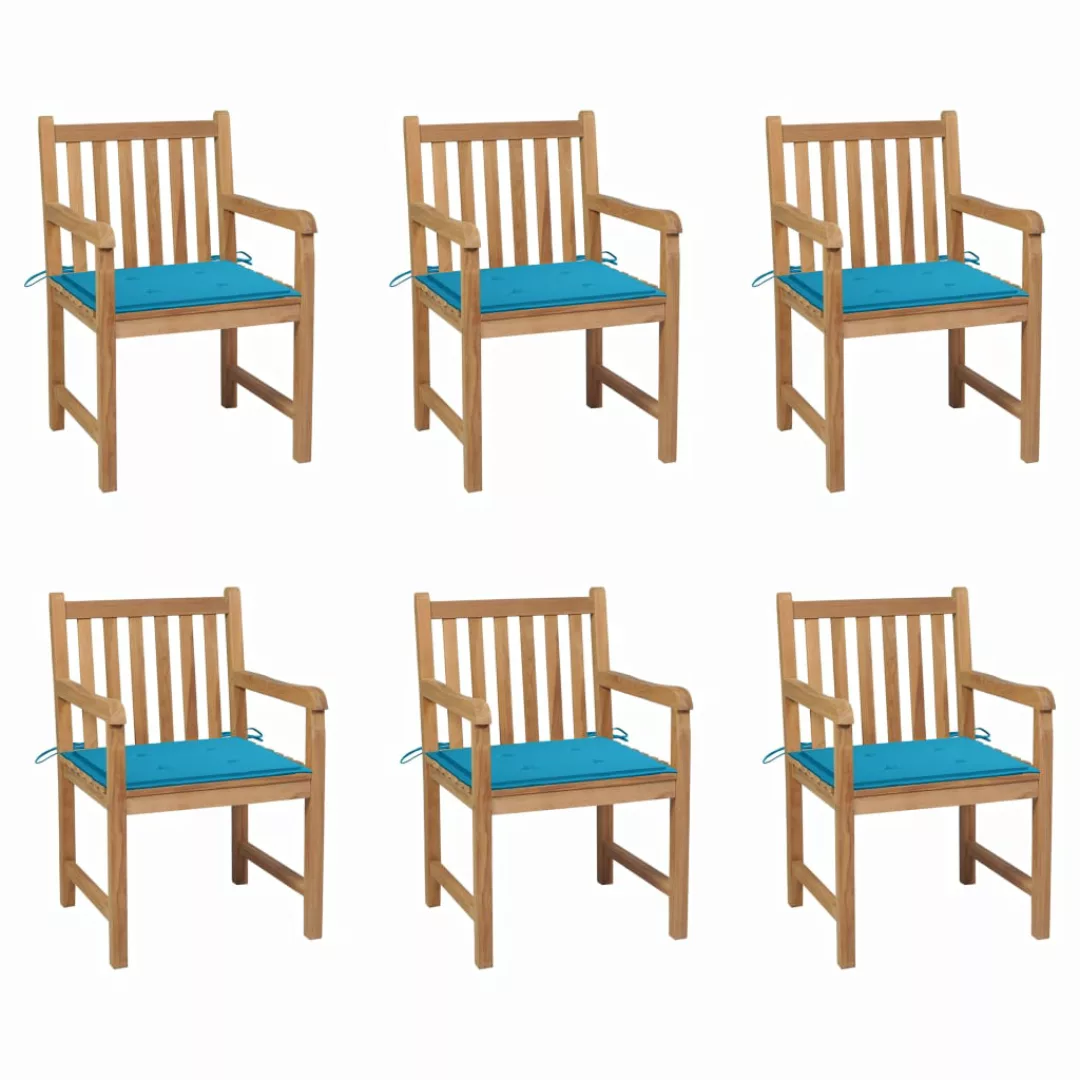 Gartenstühle 6 Stk. Mit Blauen Kissen Massivholz Teak günstig online kaufen