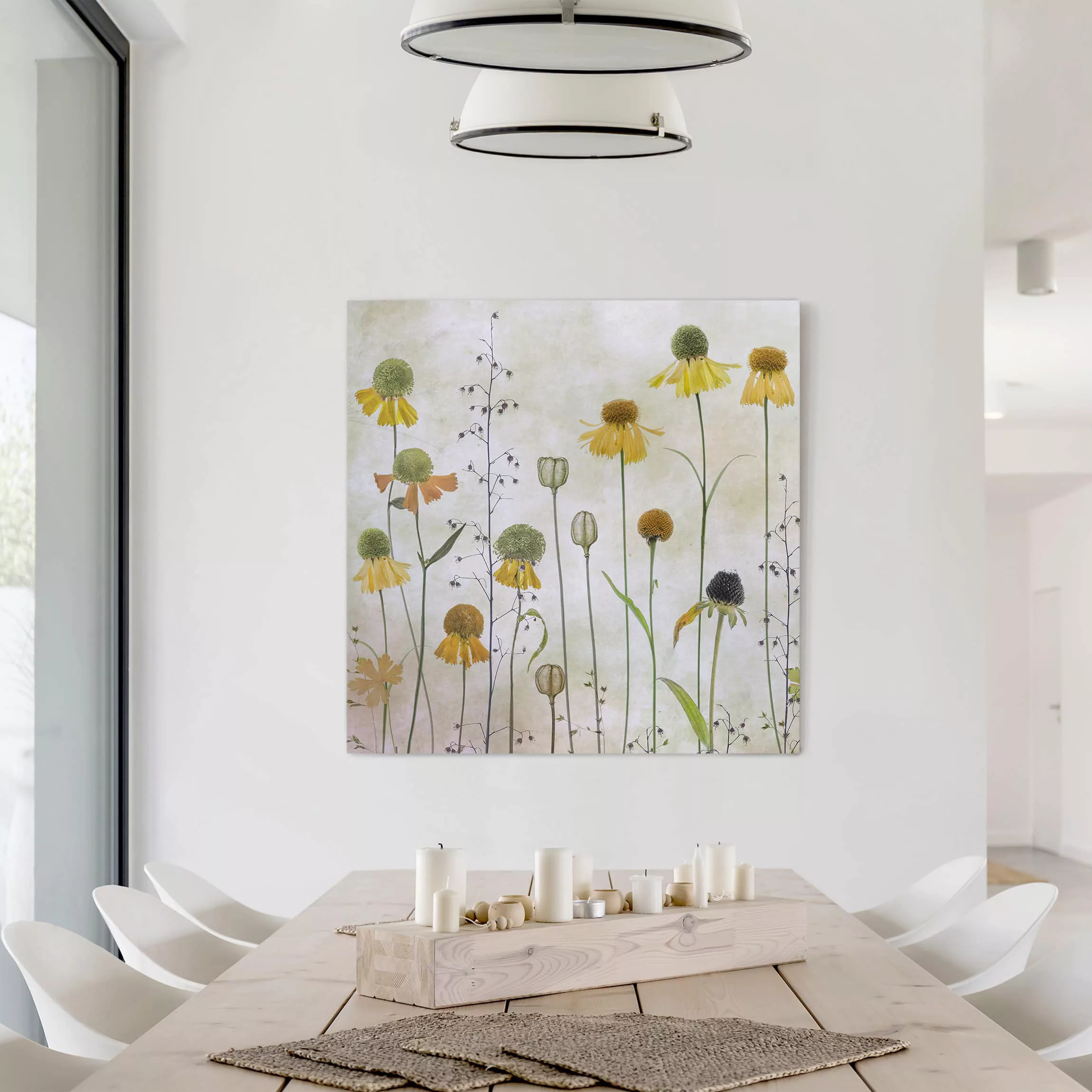 Leinwandbild Blumen - Quadrat Zarte Helenium Blüten günstig online kaufen