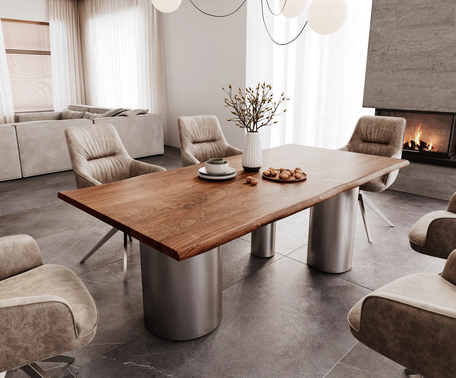 Esstisch Edge 200x100 Akazie Braun Troa Edelstahl gebürstet Live-Edge günstig online kaufen