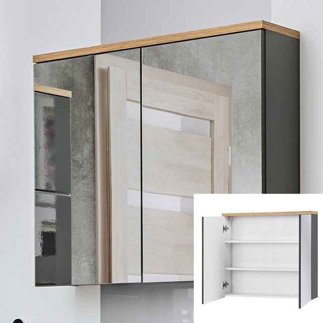 Lomadox Spiegelschrank SOLNA-56 80 cm, grau mit Wotaneiche, B x H x T ca. 8 günstig online kaufen