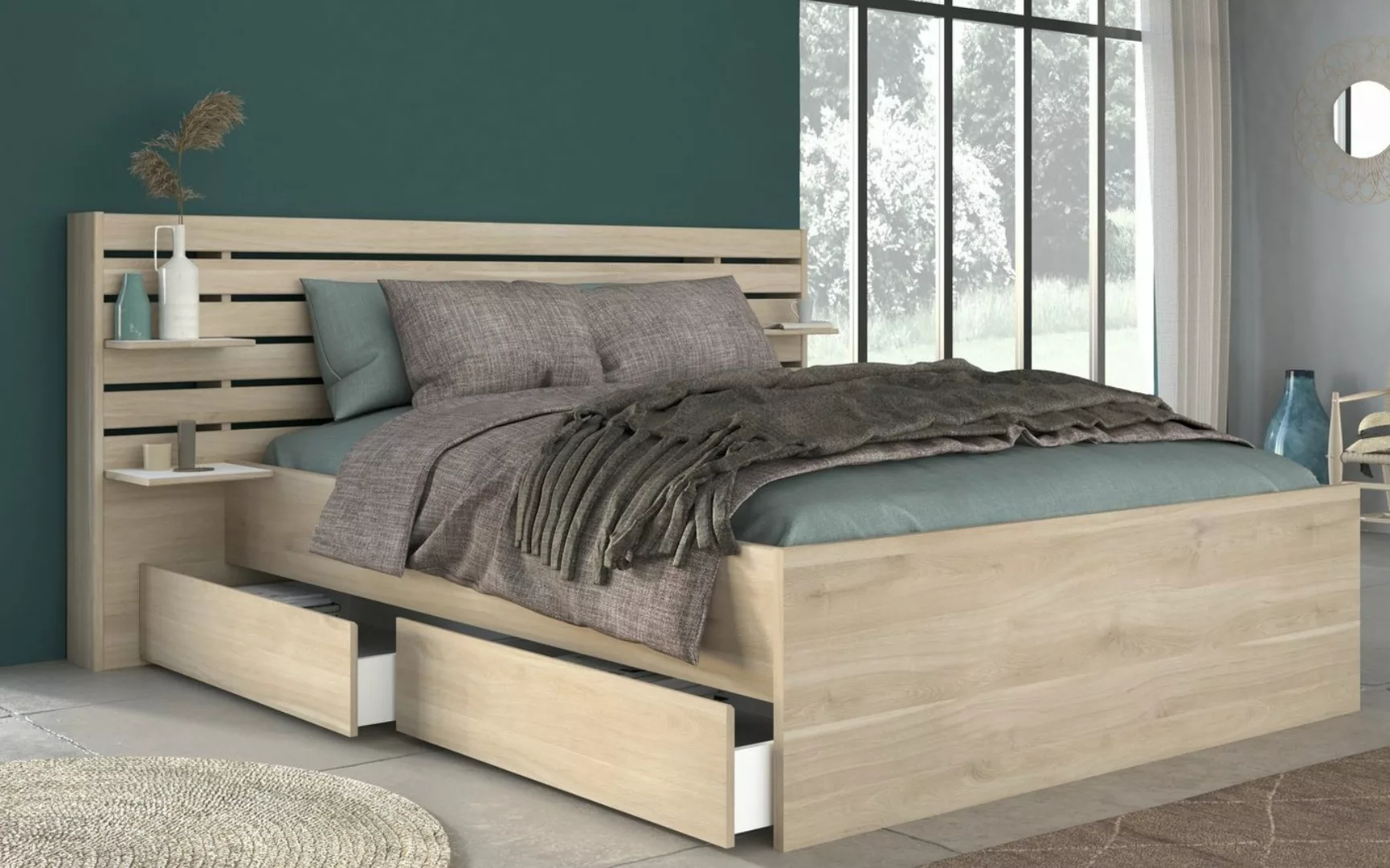 Bett mit Stauraum - 140 x 190/200 cm - Holzfarben - TENALIA II günstig online kaufen