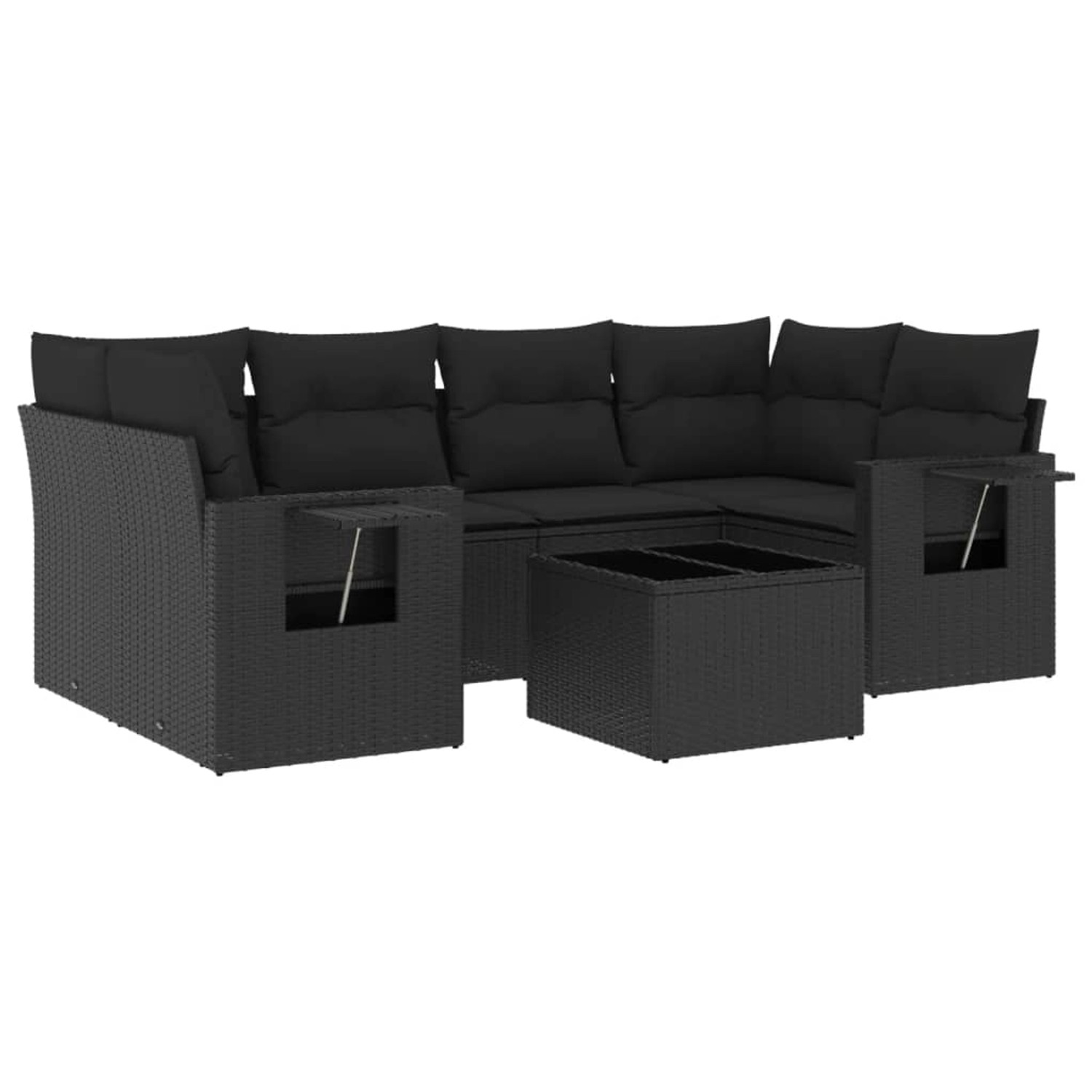 vidaXL 7-Tlg Garten-Sofagarnitur mit Kissen Schwarz Poly Rattan 3252252 günstig online kaufen