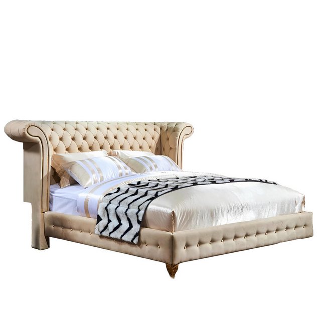 Xlmoebel Bett Traditionelles Schlafzimmerbett in Beige mit Stoff- und (Ches günstig online kaufen