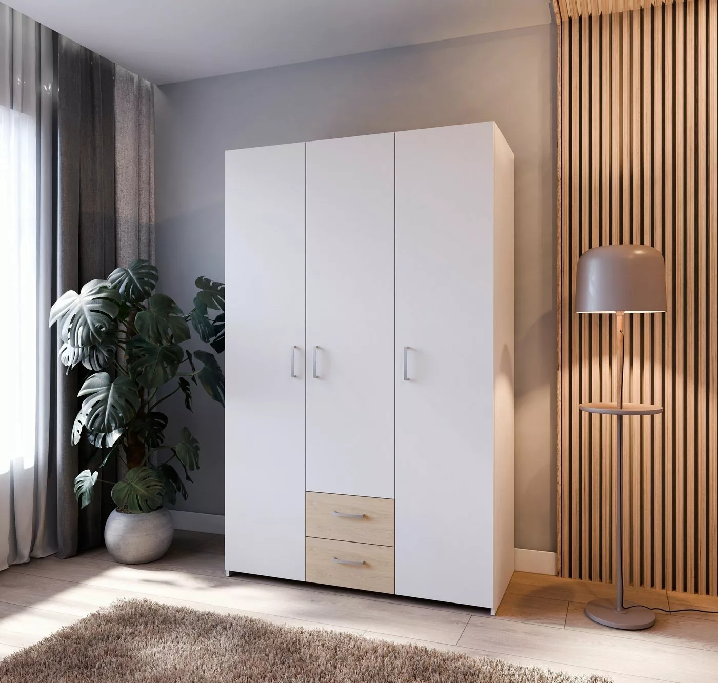 freiraum Drehtürenschrank ECONOBOX in Weiss / Puccini Eiche - 119,4x190,5x5 günstig online kaufen