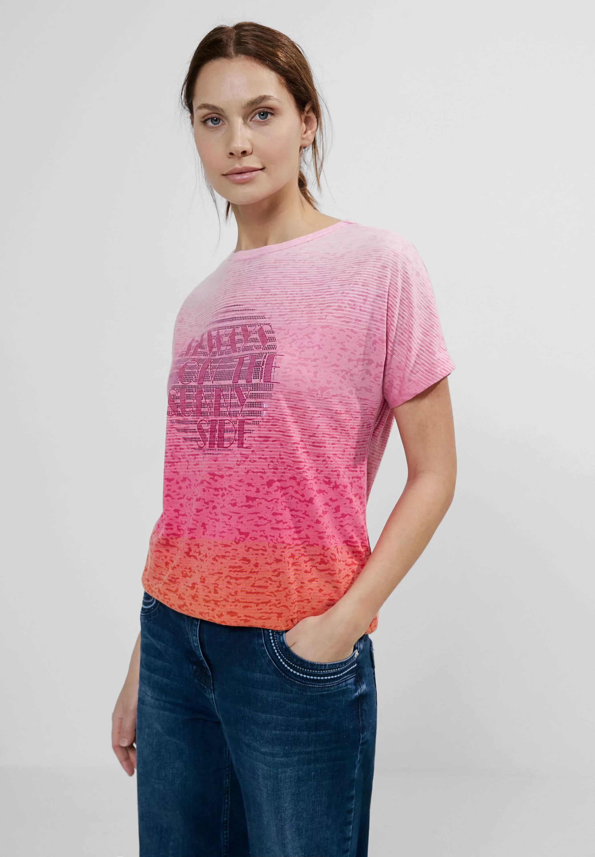 Cecil Kurzarmshirt "Burn Out", mit Burn-Out Muster im Batik Farbverlauf günstig online kaufen