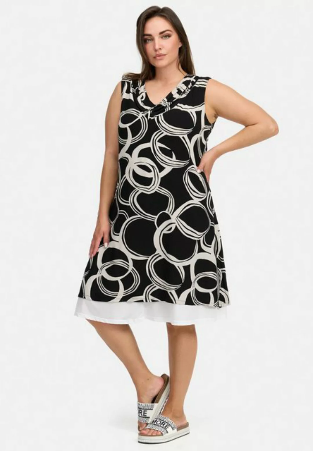 Kekoo A-Linien-Kleid Knielanges Kleid mit Unterstoff aus Baumwollviskose 'V günstig online kaufen
