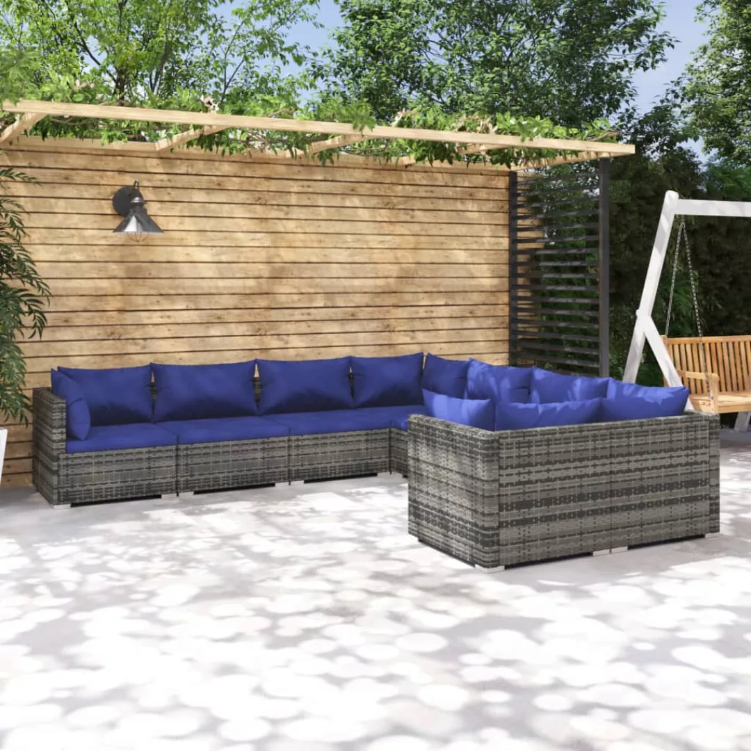 Vidaxl 8-tlg. Garten-lounge-set Mit Kissen Poly Rattan Grau günstig online kaufen